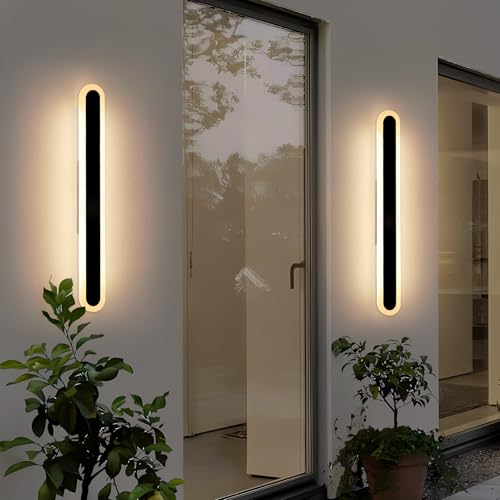 2 Pack 31.4inch Modern Exterior Wall Lights, 3 CCT 3000K/4500K/6000K, Long Oval Outdoor Wall Mount Sconces, 31W, IP65 Waterproof Minimalist Strip Led Lighting for House, Porch, Garage, Garden by Daoseolo - Used condition - Image 7