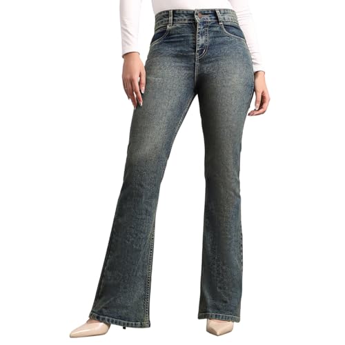 Image of Urbano Fashion Women's Mid Rise Bootcut Washed Jeans Stretchable