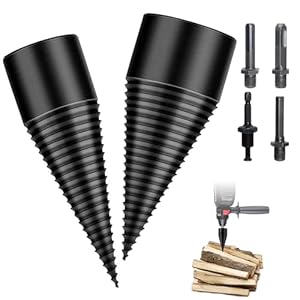 Spetsbst Holzspalter Bohrer Set 42mm + 32mm mit 4 Bohrgriffe Wood Splitter Holzspalter Schraube Kegel Holz Spaltholzkegel zum Holzspalten