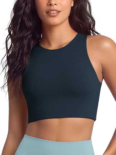Image of ODODOS Racerback Tank Bra for Women High Neck Non Padded Medium Support Sports Bra Workout Yoga Crop Tops