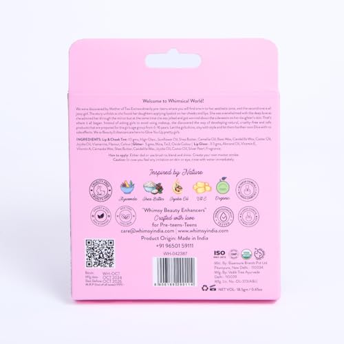 Image of Whimsy Beauty Organic & Safe Kids Makeup Kit | Safe, Non-Toxic Beauty Set for Girls | Includes Lip & Cheek Tint, Lightweight Lip Gloss & Water-Washable Eye Glitter | Birthday Gift (Pack of 3)