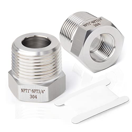 TAISHER 2PCS Forging of 304 Stainless Steel Reducer Hex Bushing, 1" Male NPT to 3/4" Female NPT, Reducing Cast Pipe Adapter Fitting