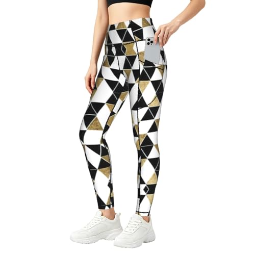 Leggings con estampado de triángulos dorados y bolsillos para mujer
