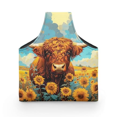 Image of Highland Cow Yarn Bag with Crochet Organziers and Storage Sunflower Knitting Wrist Bag Holding Knitting Needles,Large
