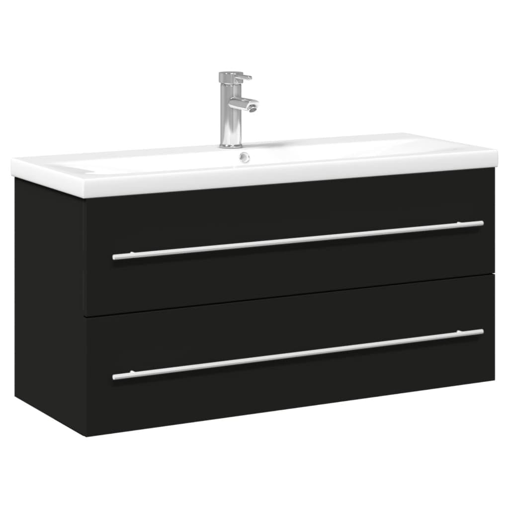 Vidaxl (Black, 100 X 38.5 X 48 Cm/With Faucet) Sink Cabinet With Built-In Basin Bathroom Sink Unit Engineered Wood