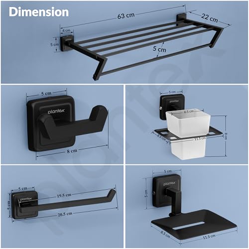 Image of Plantex Decan 304 Grade Stainless Steel Towel Rack for Bathroom /Soap Holder /Napkin Ring /Tumbler Holder /Robe Hook /Bathroom Accessories - Black