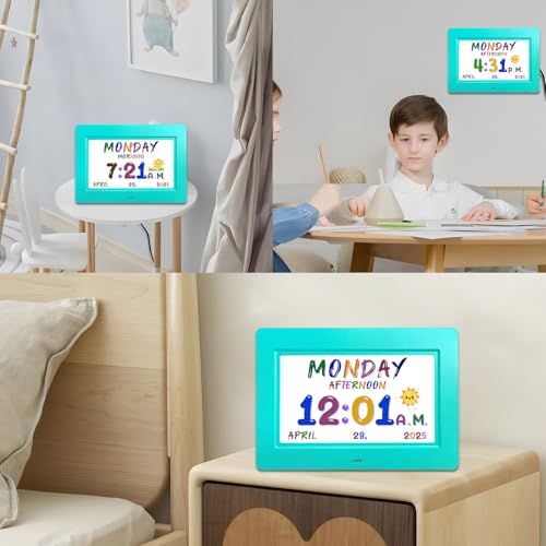 Image of SSYA Digital Calendar, Kids Digital Clock, 20 Alarms Custom Reminders, Auto DST, Large Clear Display, Alarm Clocks for Bedrooms & Kids, Easy to Use for Kids. (Blue, 7 inch)