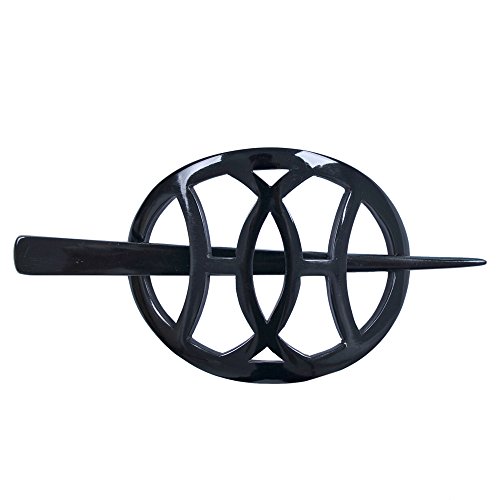Mary Crafts Buffalo Horn Hair Barrette Hair Clip Stick Pin Handmade Medium Size Black 2.25x3.25"