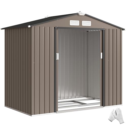 Outsunny Abri de Jardin en métal 2,77 m² cabane de Jardin 213 x 130 x 185 cm cabanon Rangement Outils avec kit de Fondation, Porte coulissante verrouillables...
