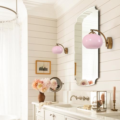 Image of Pink Wall Sconce Light Antique Brass Sconces Set of 2 Mid Century Modern Globe Wall Sconce Lighting Vintage Bedroom Wall Lights Gold Hallway Wall Lighting Fixtures