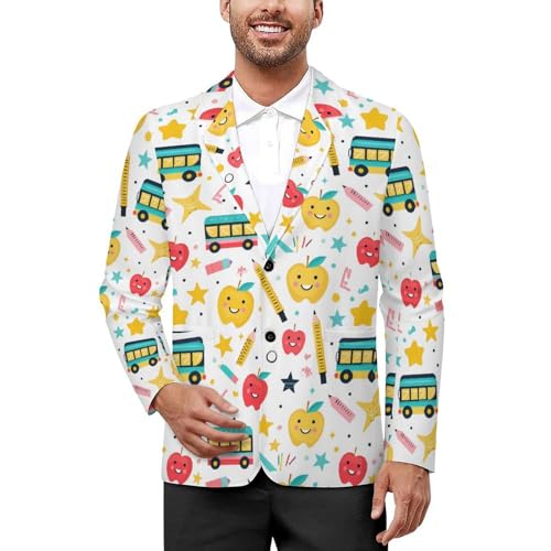 Back to School Printed Men's Classic Fit Suits Funny Casual Stylish Two Button Blazer