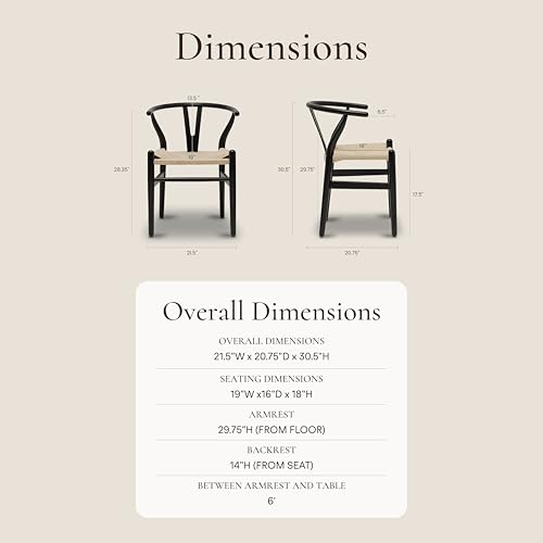 Image of Poly & BARK Weave Dining Chairs - Mid-Century Modern Wishbone Dining Chairs with Arms, Solid Wood Frame, Indoor Use - Black - Set of 2 - Ideal for Dining Room, Kitchen or Stylish Accent Setting