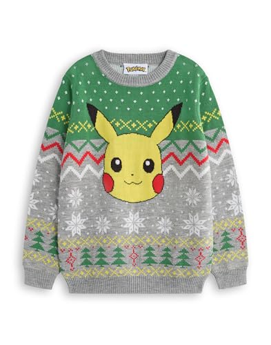 Pokémon Weihnachtspullover für Kinder | Festlicher Feiertags-Pikachu-Langarm-Strickpullover für Kinder | Warmer Strickpullover | Pikachu-Spielartikel für Jungen und Mädchen Grau
