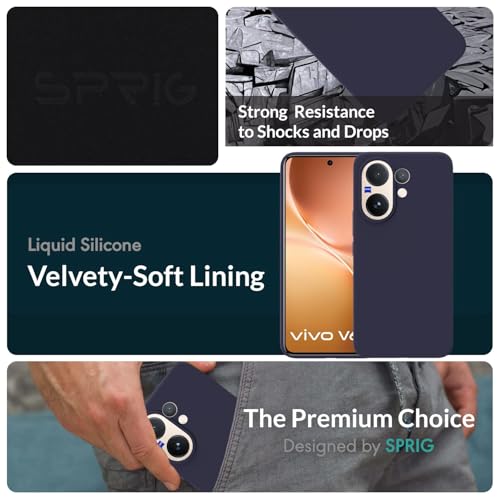 Image of SPRIG Compatible with Vivo V60 Premium SilkTone Back Cover Drop Tested Shock Proof Mobile Case for Men, Women, Boys and Girls with Camera Protection (Midnight Blue)