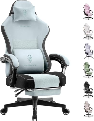 Image of Dowinx Gaming Chair Fabric with Pocket Spring Cushion, High Back Ergonomic Computer Chair with Footrest for Adults, Massage Lumbar Support Swivel Game Chair for Office Gaming 300LBS, Cyan
