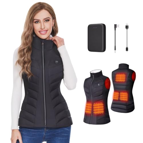 Vofuoti Chaleco calefactable para mujer con batería, ligero chaleco térmico con 5 zonas de calefacción, a la moda, corte delgado, chaqueta calefactable para mujer, Negro , XS Grande Alto