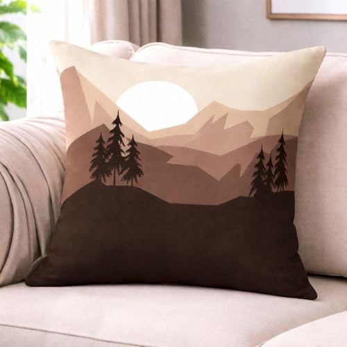 AMAZE ATTIRES Velvet Cushion Cover 24x24 Inch – Set of 3 Decorative Throw Pillow Covers for Sofa, Couch or Bed – Designer Printed Square Cushion Covers – Home Décor (Brown)