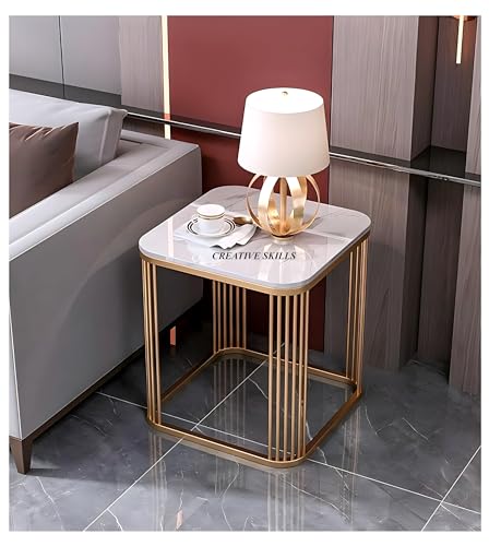 Image of Square Coffee Table and End Table for Living Room, Bedroo Coffee Table Balcony Garden, etc with Open Storage, Engineered Wood Surface Top (Gold White)