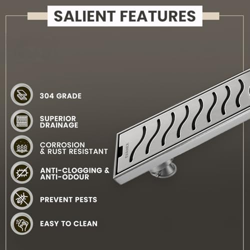 Image of EVANEX 30x4 Inch Shower Drain Channel | Linear Bathroom Drainer | Waste Water Floor Drain Channel | 304 Stainless Steel Bathroom Drainer with Anti Cockroach Trap | Bathroom Jali