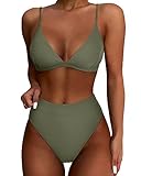 SUUKSESS Women High Waisted High Cut Bikini Sets Sexy Triangle Two Piece Swimsuits Push Up Bathing Suits (Army Green, M)