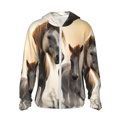 Men's Sun Protection Shirts Two Horses in the Fog Long Sleeve Sun Shirt for Fishing Running Hiking Swim