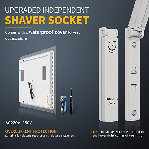 ELEGANT Bathroom Mirror with Shaver Socket 500x700mm Backlit LED Illuminated Bathroom Mirror with 3 Colors Dimmable | Touch Switch | Demister Pad, Vertical & Horizontal