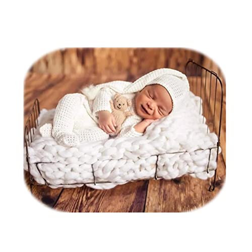 Image of Coberllus Newborn Photography Props Outfit Fabric Sleepy Knot Hat & Footed Romper Bodysuit for Baby Boys Girls Photoshoot
