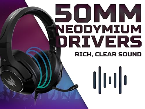 Predator Galea 350, Cuffie Gaming, con Cavo 3.5 mm Jack, Driver Audio 50 mm, Impedenza 32 ohm, Potenza nom 20mW, Fascia Regolabile, Microfono Retrattile Unidirezionale, Controllo Volume, Nero - Cuffia gaming - Immagine 3