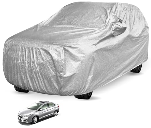 Image of Auto Hub Waterproof Car Cover Compatible with City I-Dtec with Mirror Pocket, Soft Cotton Lining, Waterproof City I-Dtec Car Cover- Metallic Silver