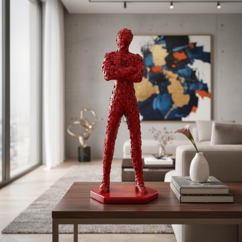 Image of Xtore Vivid Mosaic Human Sculpture for Modern Living Rooms, Offices & Statement Corners | Bold Artistic Showpiece (Red, 49.5 cm)