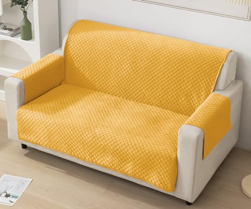 Image of Fashion Throw Quilt-Fully Covered 2 Seater Anti-Slip Quilted Sofa Covers for Living Room Sofa Slipcovers Furniture Cover Home Decor Yellow