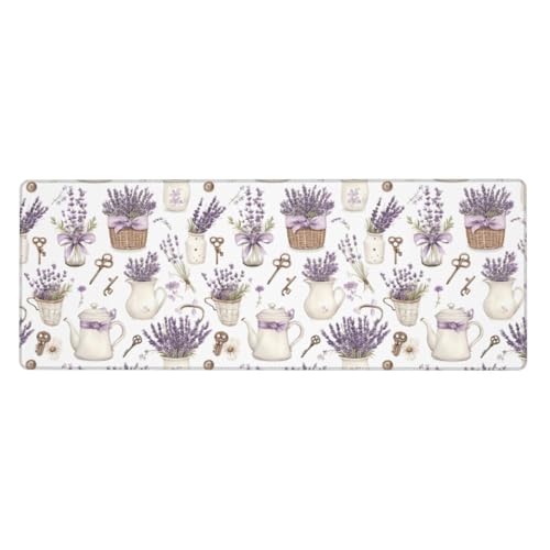 Grand tapis de souris de jeu aux bords cousus premium et motif lavande raffiné