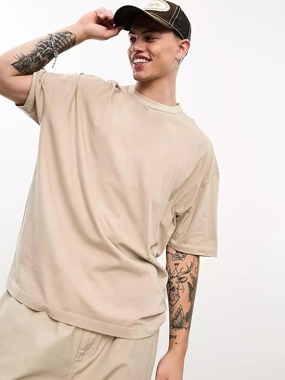 Image of CHKOKKO Oversized Tshirt for man Solid Classic Round Neck Loose Fit Half Sleeve Soft and Comfortable Casual Stylish wear for Summer