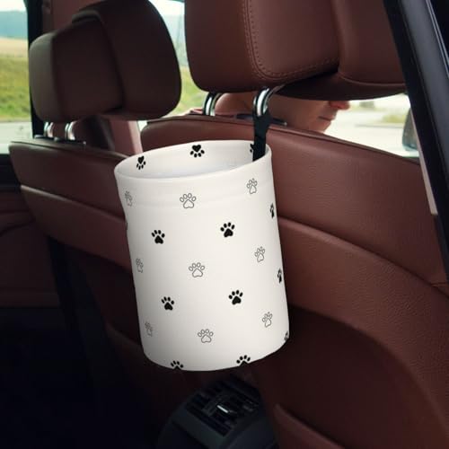 Image of Small Car Trash Can, Beige Dog Paw Design Hanging Foldable Car Trash Bag, Waterproof Leakproof Garbage Bin, Car Interior Organizer Accessories