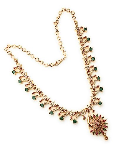 Image of Sasitrends Micro Gold Plated Peacock AD Stone Studded Jewellery Set