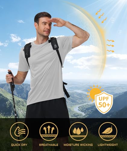 Image of 3 Pack Mens Swim Shirt Workout Shirts UPF 50+ Short Sleeve Rash Guard Fast Dry Sun Protection Lightweight Water Shirt