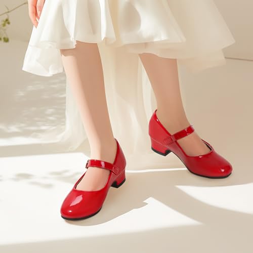 PANDANINJIA Girls Dress Shoes Toddler Little Big Kid Chunky Heels Wedding Party School PNEMY Flower Girl Shoes(Red Patent 11 M US Little Kid) by PANDANINJIA - Used condition - Image 3