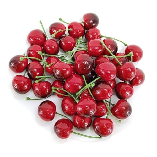 EQLEF Cereza Artificial, 36 Piezas de decoración de Frutas Artificiales Decorativas – Frutas Artificiales Artificiales realistas de plástico para decoración de Mesa, Cuenco de Frutas