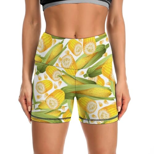 JYYAU Corn Pattern High Waist Yoga Shorts for Women Athletic Shorts Leggings Running Pants Black