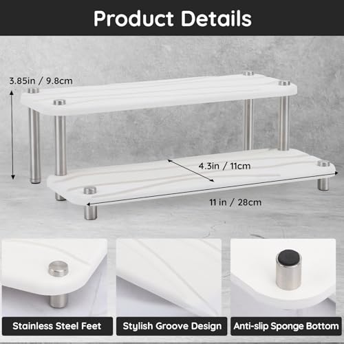 Image of Segbeauty 2 Tier Fast Dry Diatomaceous Vanity Tray, 11x4.3in Water Absorbing Stone Drying Tray, Quick Drying Bathroom Counter Dish Soap Dispenser Rack, Kitchen Counter Sink Organizer Sponge Holder
