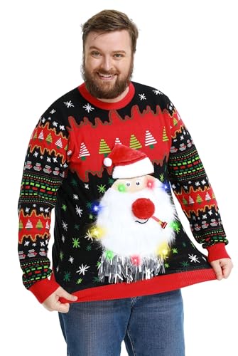 Ugly Christmas Sweater Unisex Funny Novelty Knit Pullover Men with Santa Reindder for Xmas PartyLargeLet's Party Santa Shimmer