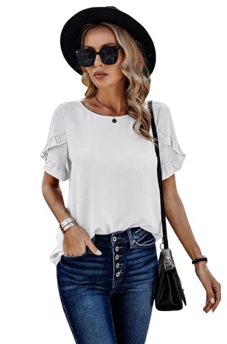 Image of Sugathari Elegant Top, Women's Solid Petal Sleeve Round Neck Ruffle Trim Top II Tops for Women /Girls (TOP 118)