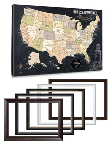 Image of IPIC - Personalized Canvas USA Map Painting for Wall Decor, Pinnable Board Amerika to Mark Travels, Custom Artwork with Names, USA Travel Map for Home, Office, Study, and RV, Ready to Hang
