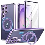 Galaxy S26 Ultra 用 ケース【両面保護+MagSafe対応+多機能360度回転スタンド+ロック式 】9Hガラス 全面保護 OURJOY スマホケース Samsung ギャラクシー S26ウルトラ / SC-53G / SCG37 携帯ケース リング付き 縦横両対応 一体型カメラレンズ保護 フルカバー アルミバンパー ワイヤレス充電対応・パープル