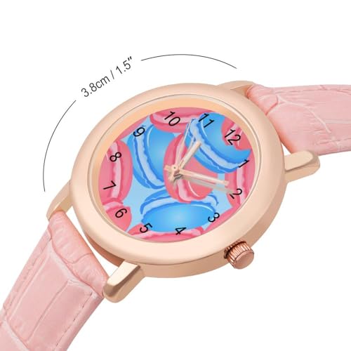 Cute Pink and Blue Macaroons Classic Watches for Women Funny Graphic Pink Girls Watch Easy to Read2