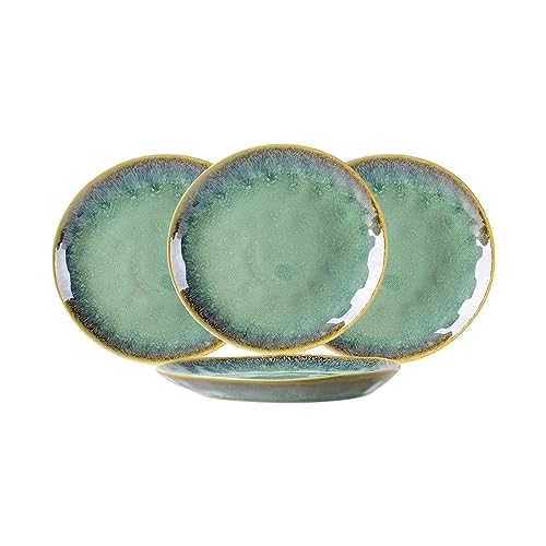 Henten Home Grande Assiette en Céramique, 4 Pièces Assiettes Creuse Grande en Céramique - 28cm, Service de Table en Grès - Glaçure Réactive Vert