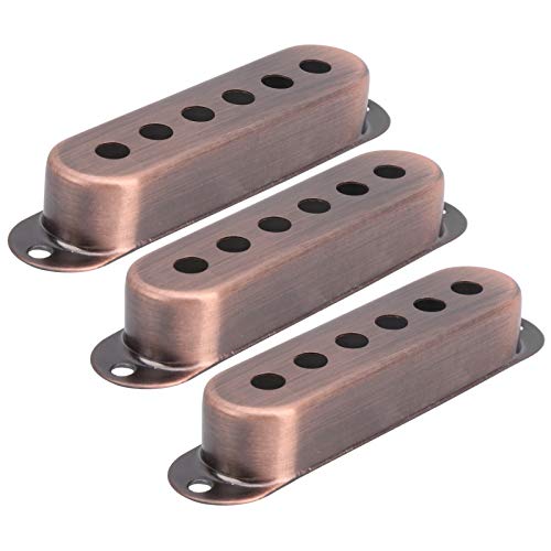 CHICIRIS 3Pcs Guitar Single Pickup Cover, Brass Single Coil Pickup Cover 48mm/50mm/52mm Stratocaster Pickup Covers for ST SQ Electric Guitar(Red copper) Electric Guitar Accessories
