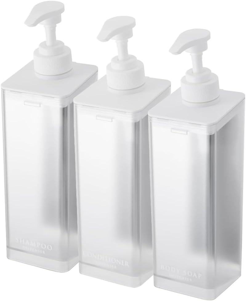 Yamazaki 1544 1545 1546 Magnetic Dispenser with Plenty of Detergent, Shampoo Conditioner, Body Soap (Set of 3), Floating Storage, Refill Bottle, White