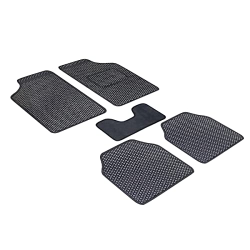 Image of Kingsway Dotted Design Car Floor Foot Mats Universal Fit for Nissan Micra Active, Model Year : 2010 Onwards, Water and Dustproof, Color Black, Set of 5 Pieces