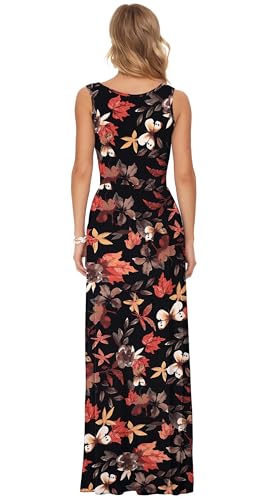 Image of AUSELILY Women's Summer Sleeveless Loose Plain Casual Long Maxi Dresses | Year Round wear solid floral print, Casual daily wear, Empire waist, Floor length, Side pockets New